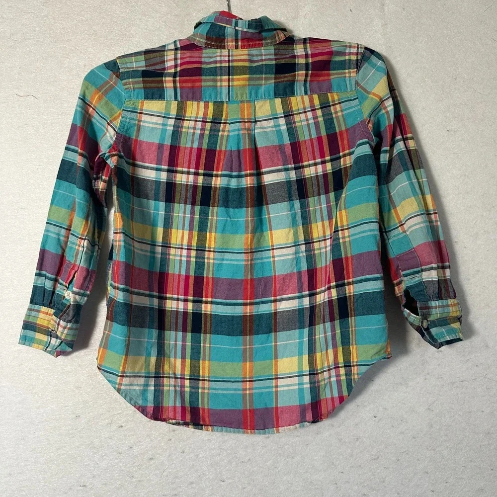 Ralph Lauren Madras Plaid Shirt Toddler Size 4/ 4T Button Up Short Sleeve preppy